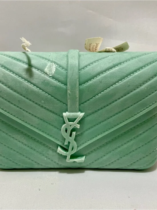 Candle - Fashion Inspired YSL Green Quilted Chevron Clutch with Logo, 2 Wick - Picture 12 of 13
